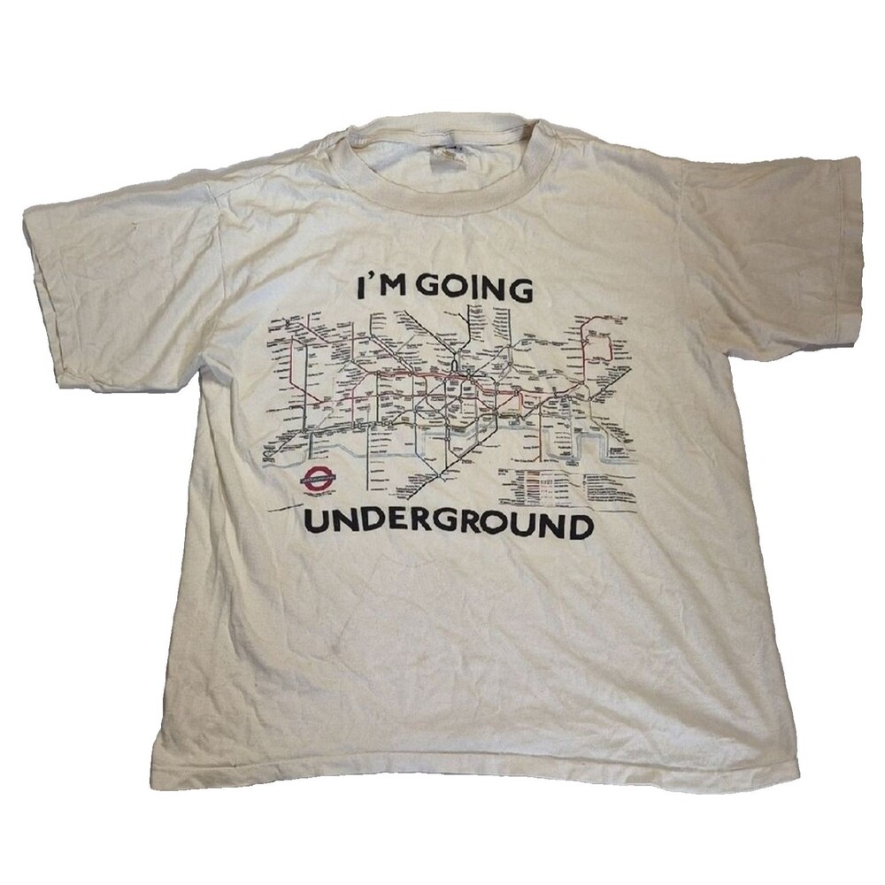 Vintage Im Going Underground London Tube Graphic Tee 90s TFL Transit Shirt White